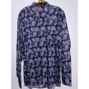 Alan Flusser Men's Blue Paisley Cotton Casual Shirt XL XLarge